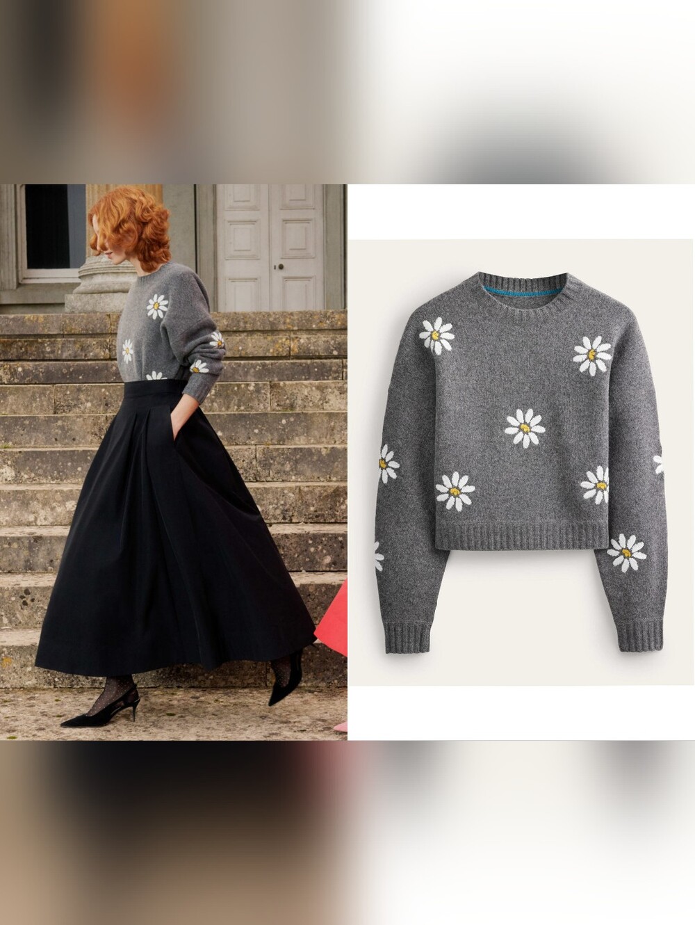 Boden Embellished Wool Sweater Dark Grey Melange - Picture 8 of 9